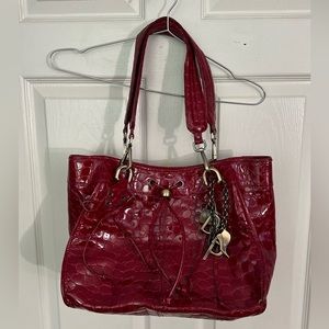 Donald J. Pliner Red Patent Leather Shoulder Bag Made in Italy Chain Charms EUC!
